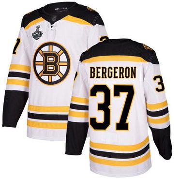 NHL Bruins #37 Patrice Bergeron Weiß Road 2019 Stanley Cup